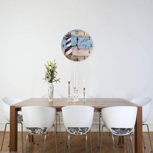 KiuLoam Summer Coastal Lighthouse Round Wall Clock, Silent Non-Ticking, Battery Operated, Easy to Read Decorative Art