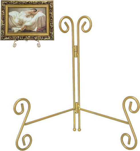 10 Inch Gold Display Plate Holder, Collapsible Iron Plate Stand for Photo, Decorative Plate, and Artwork (1-Pack)