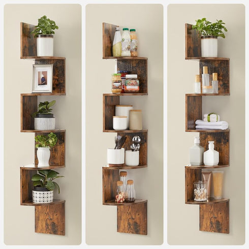 5-Tier ULBC72BX VASAGLE Corner Shelf Wall Mount, Floating Corner Bookshelf, Plant Shelf for Bedroom, Living Room