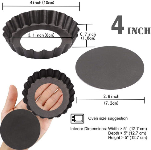Mini Tart Pan Set of 6, Non-Stick 4 Inch Quiche Pan, Removable Bottom Tart Pan for Pies, Quiche Bakeware, Desserts