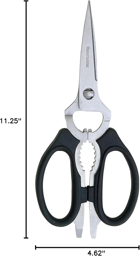 Messermeister 8-Inch Take-Apart Kitchen Scissors, Black, Includes Screwdriver, Nut Cracker, Jar Lid Opener
