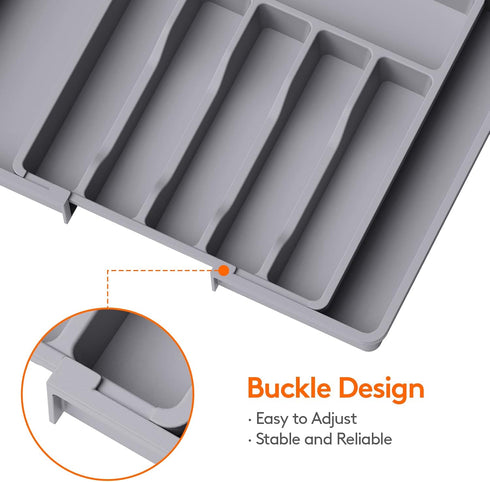 Lifewit Silverware Drawer Organizer, Expandable Utensil Tray for Kitchen, BPA Free Flatware Holder, Large, Grey