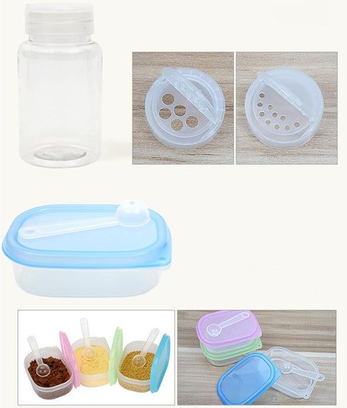 Travel Spice Containers Kit with 3 Pcs 2.7 oz Liquid Spice Bottles, 3 Pcs 3.3 oz Sauce Bottle, 4 Pcs 2.7 oz Spice Box,