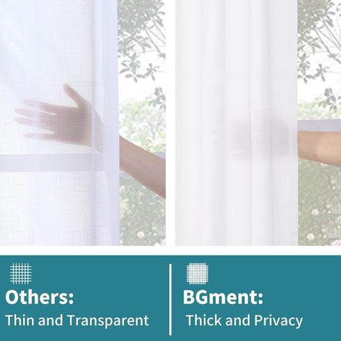 BGment Short Linen Curtains - 36 Inch Length 2 Panels, White Light Filtering Drapes for Kitchen Over Sink