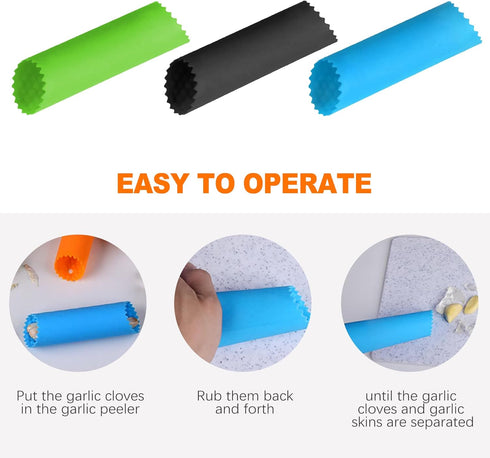 CoguZed 3pcs Silicone Garlic Peeler Tube Roller, Effortless Skin Remover, Garlic Roller, Garlic Rocker, Easy-Clean