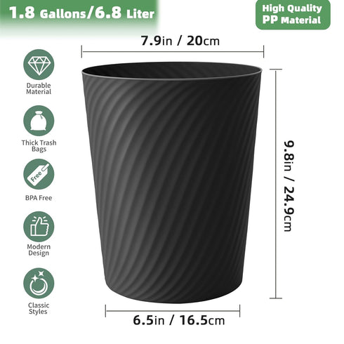 LLNTOU 3 Pack 1.8 6 Small Trash Can Gallons, Bathroom Trash Can & Garbage Can with Trash Bags, Bedroom Trash Bin