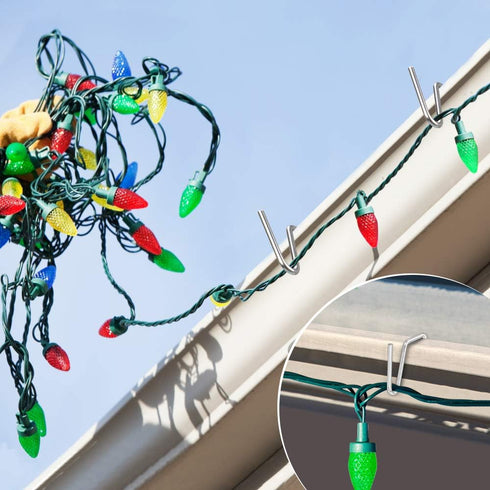 Yotako 60 Metal Gutter Hooks for Outdoor Christmas Lights, Weatherproof Holiday Light Clips