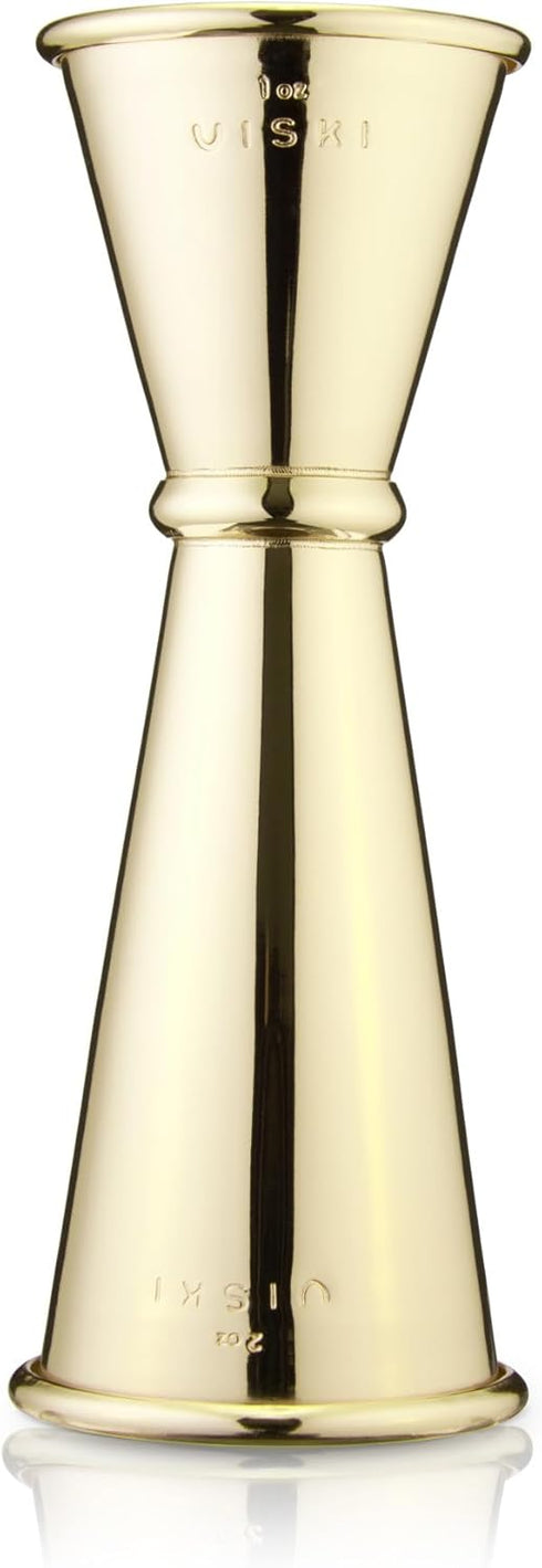 Viski Japanese Style Double Jigger for Cocktails, 1oz and 2oz with Interior Measurements, Gold