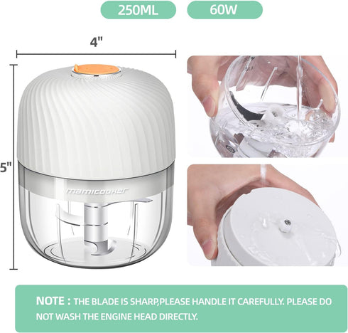 Electric Garlic Chopper, Mini Portable Veggie Chopper, 250ML Grinder for Garlic, Onion, Wireless Food Processor