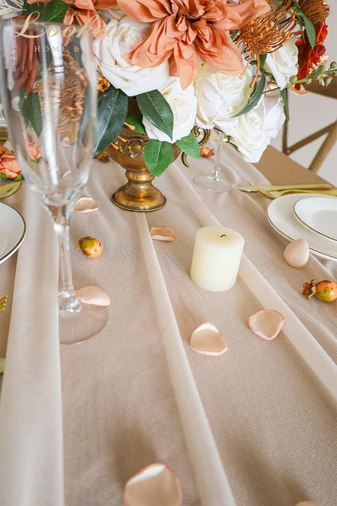 Lookein 10 Feet Champagne Chiffon Table Runner, 29x120 Inches Rustic Wedding Decorations