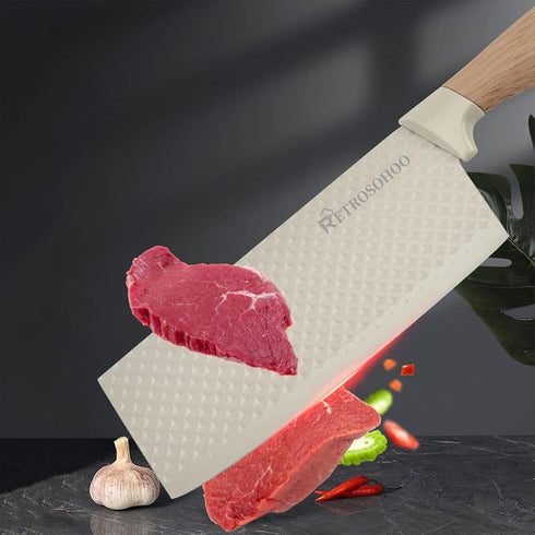 Kitchen Knife Set, Retrosohoo 6-Pieces Khaki Sharp Knife Set with Universal Knife Block
