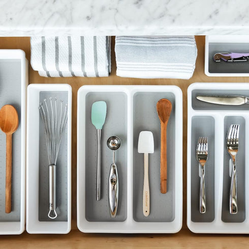 madesmart Premium Antimicrobial Classic Mini Utensil Tray, Soft Grip Non-Slip Kitchen Drawer Organizer, 2 Compartments,