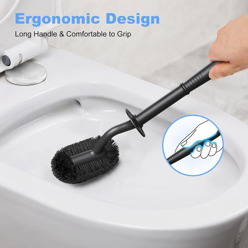 Set: HAMITOR Toilet Bowl Brush Holder Curved Design with Holder for Deep Cleaning Under Rim - Compact Hidden Scrubber