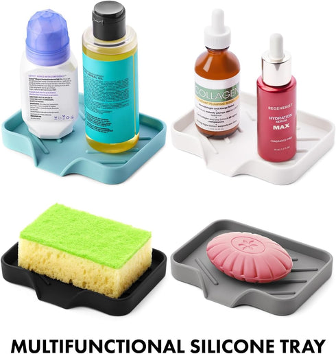 Black Silicone Soap Dish Tray, Self-Draining Holder for Bar Soap, Plastic-Free Soap Dishes for Kitchen Counter