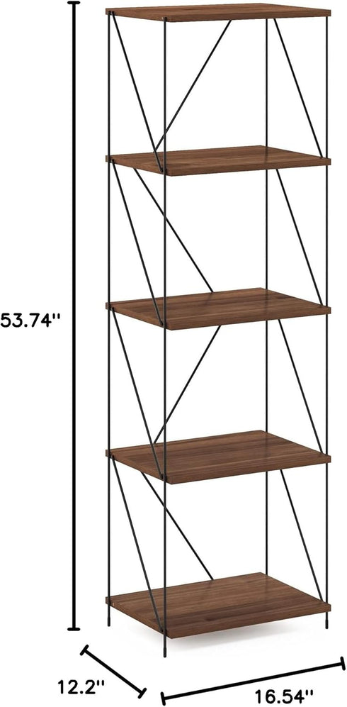 5-Tier Furinno Besi Industrial Multipurpose Shelf Display Rack with Metal Frame, Narrow, Walnut Cove