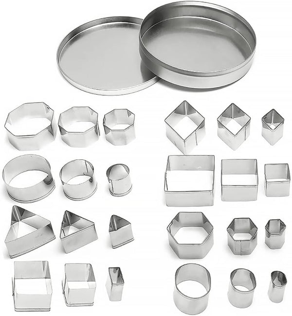 ofone Small Cookie Cutters, Geometric Shapes Set, 24 Mini Fondant Cutters, Stainless Steel Biscuit Molds