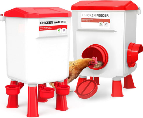 Chicken Feeder and Waterer Set, Chicken Coop Accessories with Hanging Chicken Feeder