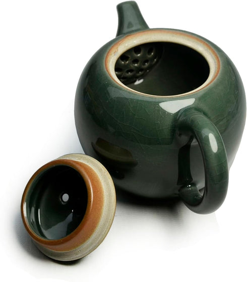 Porcelain Teapot, 12oz Small Tea Pot, Chinese Tradition Ceramic Tea Kettle, Ice Crack Glaze (Green)