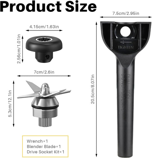 Vitamix Blender Wet Blade Replacement Assembly with Wrench and Drive Socket, Compatible with 64oz and 32oz Container