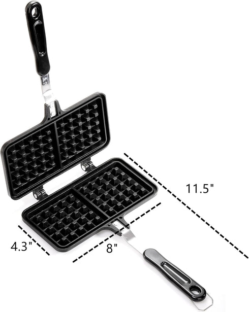 Dicunoy Non-stick Waffle Maker, 8" Camping StoveTop Waffle Maker with Long Handle for Sandwich Baking
