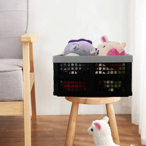 16 L Plastic Folding Storage Crates, Collapsible Plastic Crate, 2 Packs