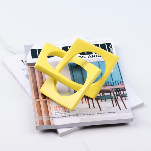DOVDOV Geometric Cube Knot Decorations, Abstract Geometric Statue, Yellow Home Decor Accents for Room Office Shelf