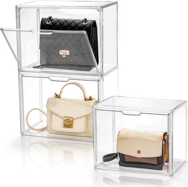 AVLA 3 Pack Plastic Handbag Storage Organizer for Closet, Clear Acrylic Display