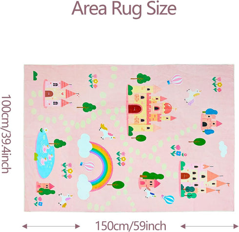 3.3'x5' ABREEZE Kids Rug Play Mat Ultra Soft Rugs for Kids Room, Non Slip Castle Road Children Nursery Rug Carpet