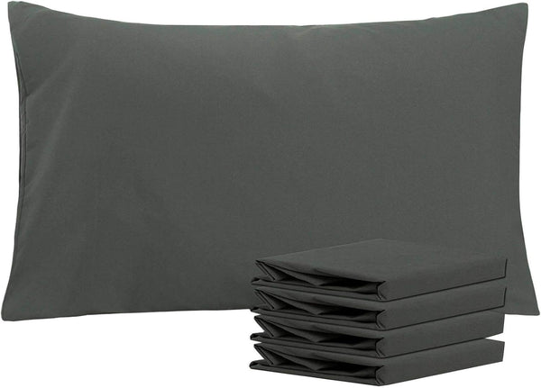 NTBAY Queen Pillowcase Set, 4 Pack Brushed Microfiber 20x30 Pillowcases, Dark Grey with Envelope Closure