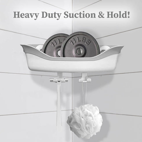 SlipX Solutions Patented Corner Shower Basket Caddy - Adjustable Storage Organizer with Power Lock Suction Cups, 2 Hooks
