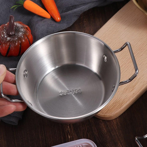 Stainless Steel Skillet,Non- stick Frying Pan with 2 Handle Stainless Steel Paella Pan Double Ear Snacks Plate Stainless Steel Scald proof Kitchen Tableware