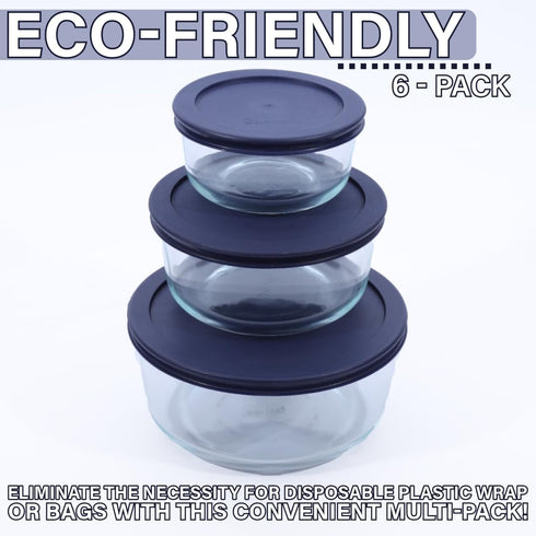 CIBI 6PK Food Storage Container Lids (4 Cups, Blue) for Pyrex and Anchor Round Glass Containers, Dishwasher Safe