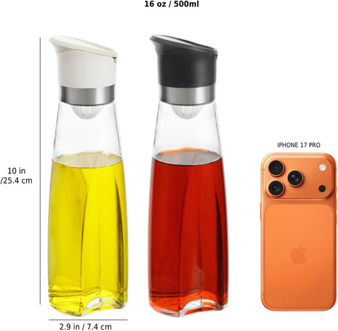 Set, 2-Piece 16oz Premium Glass Olive Oil and Vinegar Dispenser Bottles Kitchen Cooking Cruet with Auto-Open Lid