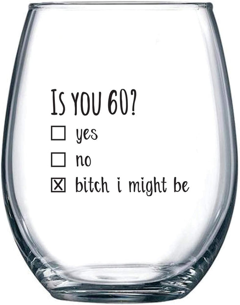 60th Birthday Gifts for Women and Men, Funny Wine Glass, 60 Year Old Party Supplies, 15oz