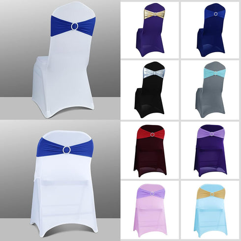 50PCS Spandex Chair Sashes Bows - Babenest Premium Stretch Chair Cover Band with Buckle Slider Universal Elastic Chair