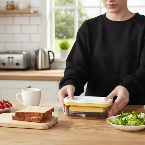 4oz UNIVIVO Butter Slicer Cutter with Storage Container, Stick Butter Dish with Lid for Fridge, Easy Cutting Two Sticks