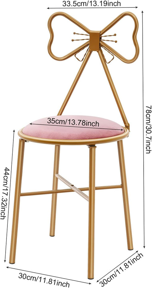LOYALHEARTDY Modern Makeup Vanity Chair Stool Pink Bow Vanity Chair Cute Butterfly Stool Princess Chairs with Bow Knot