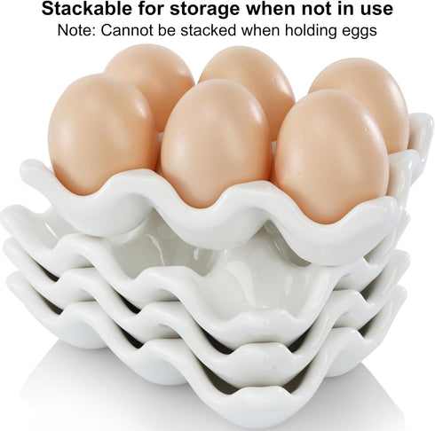 4 Pack 24 Countertop DEAYOU Cups Egg Tray Holders, Porcelain Egg Container for Fridge, Ceramic Eggs Keeper Storage