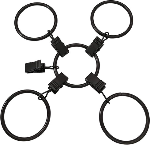 40 Pack Metal Curtain Rings with Clips, Vintage Black Drapery Clips Hooks, 1.5 in Interior Diameter