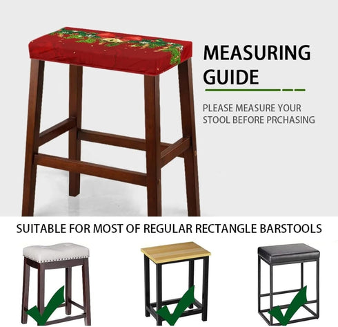Set 2 Counter Christmas Bar Stool Seat Covers Jingle Bell Red Bar Stool Covers Rectangle of Stool Bar Chair Covers