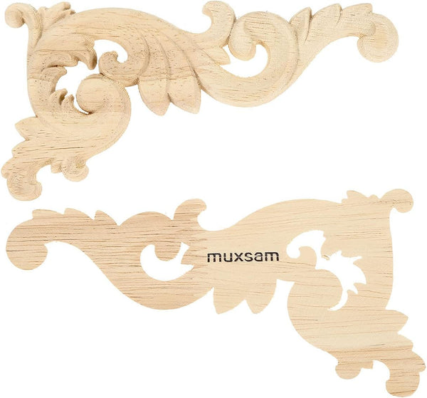 MUXSAM Wood Carved Appliques Onlays - 1-Pair Unpainted Small Wooden Carvings for Mirrors, Walls, DIY Project