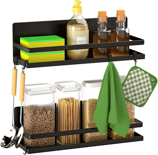 Magnetic Spice Rack for Refrigerator, Black Magnetic Shelf Fridge Organizer, Space Saver Container for Kitchen