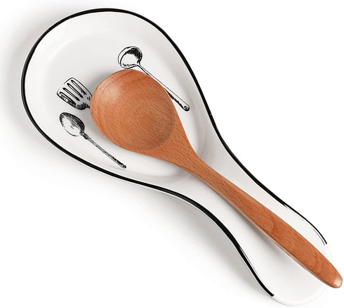 Large Porcelain Spoon Rest, Utensil Holder for Kitchen Counter, Stove Top, Dishwasher Safe, White Color