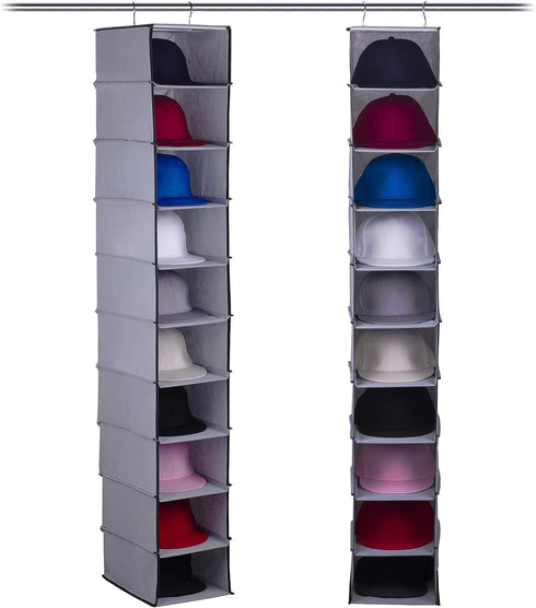 GRANDAN Hat Rack with Upgrade Metal Hooks, 10 Shelf Hanging Closet Organizer for Baseball Caps, Gray