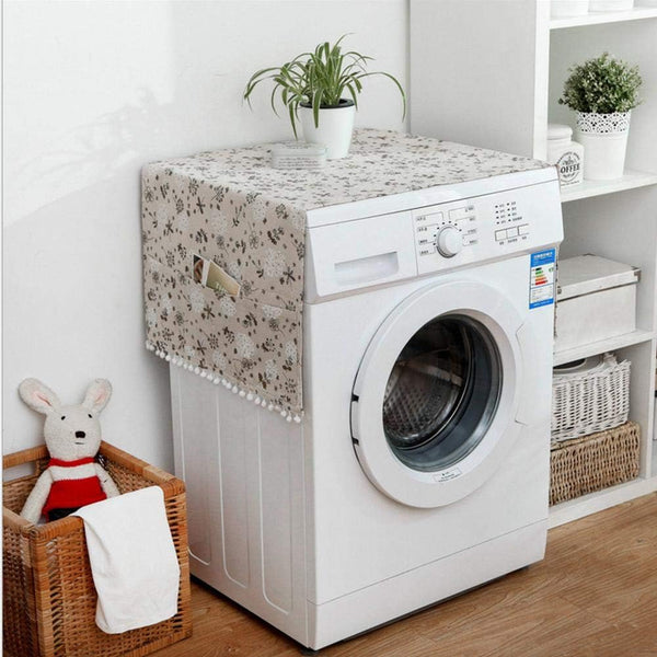 Fridge Washing Machine Dust Proof Cover Protector Multi-purpose Cotton Linen Universal Top Cover with Storage Bag(51x21inch)