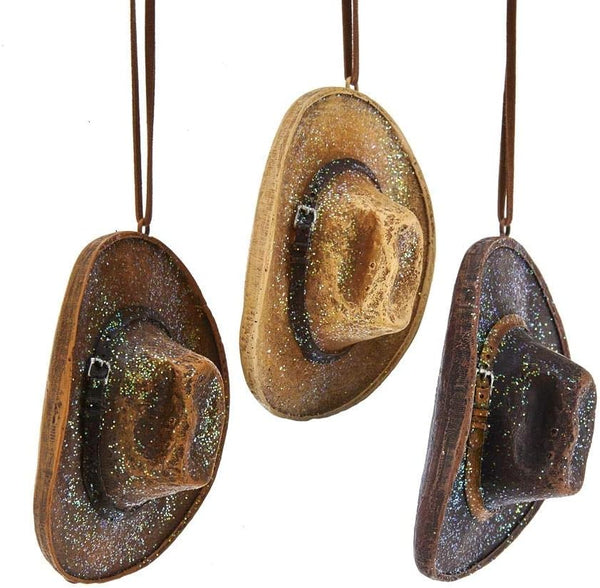 Cowboy Hat Ornaments, Set of 3 Assorted Designs