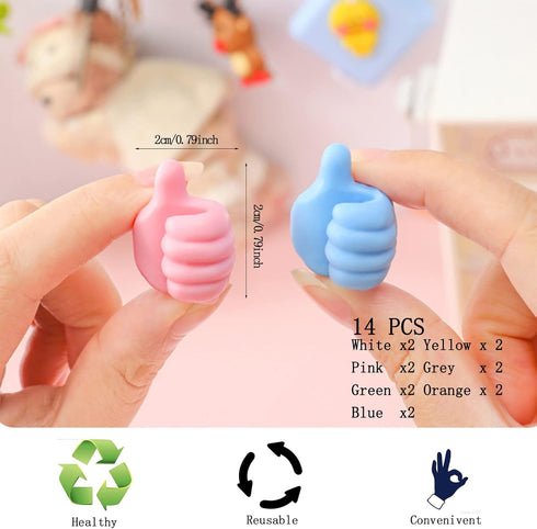 Thumb Wall Hooks for Hanging, 14pcs Self Adhesive Thumb Cable Organizer Clips No Punching Key Hook Holder Wall Hangers, Multifunctional Nails-Free Utility Silicone Hooks Desk Wire Management Storage by PEEOED