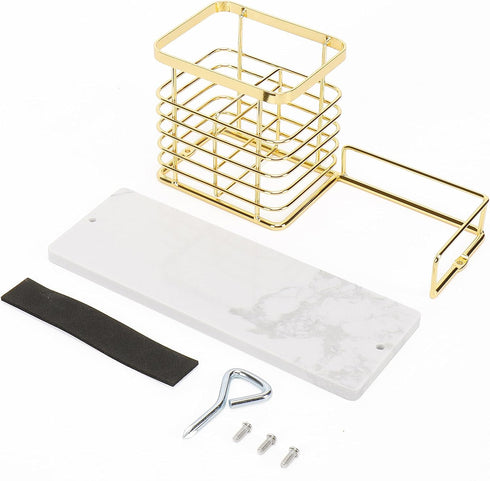 HarJue Toothbrush Holder, Luxurious Metal Toothbrush Toothpaste Holder with Marble Base for Bathroom, Multi-Slots