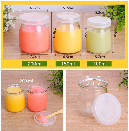 Dailydanny 6 (7 oz (200ml)) Pcs Yogurt Pudding Jars Bottles With Plastic Lids Ideal for Jam, Honey, Wedding Favors