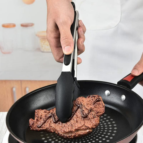 2-Pack Kitchen Tongs Set: 9" (Small) & 12" (Large) Non-Stick Silicone-Stainless Steel Cooking Tongs, BPA Free, Heat